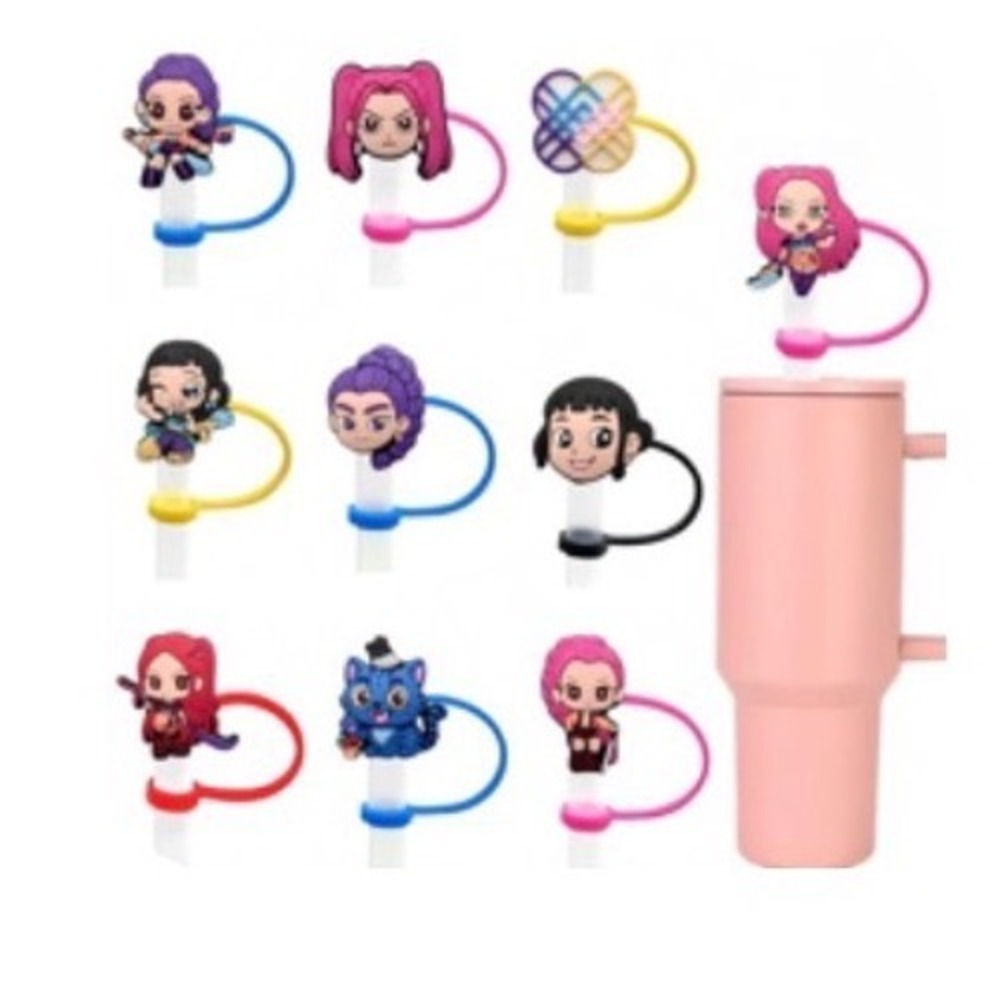 10 Pack Anime Silicone Straw Toppers for 30/40oz Tumblers Multicolor